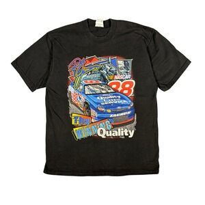 Vintage Dale Jarrett NASCAR Racing T-Shirt Black Cotton Size L Ford Taurus‎